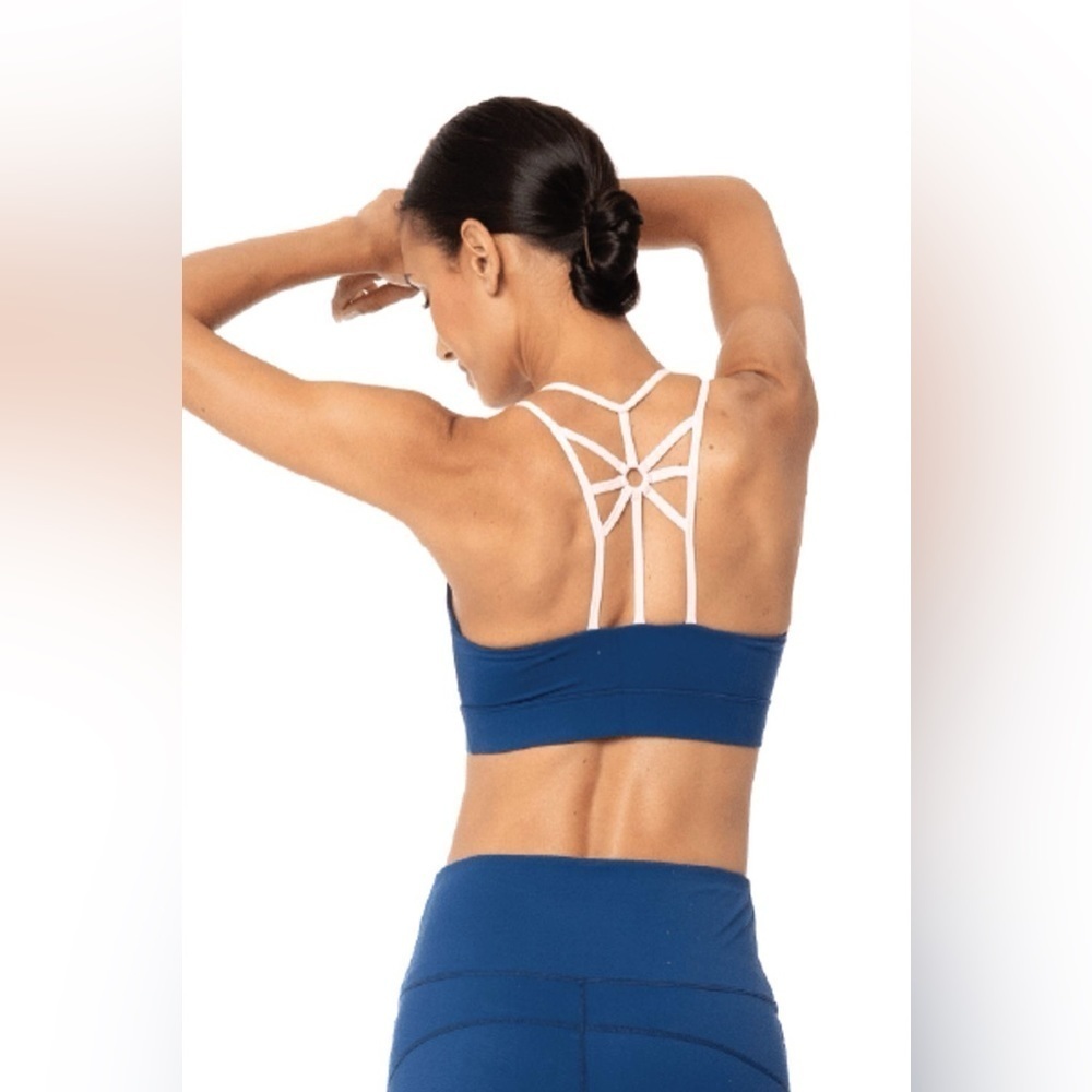 Sol & Mane Alexandria Strappy Two Tone Bra in Royal Blue & Blush, Size Medium